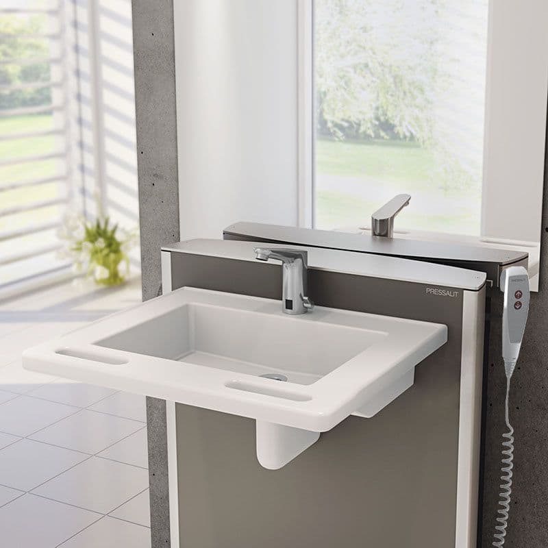 pressalit matrix small electrically height adjustable wash basin wired remote control 501 dv p